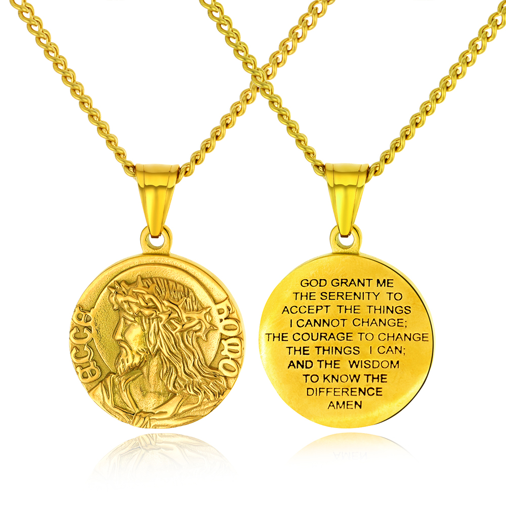 Engraved Jesus Pattem Pendants Necklace 316 Stainless Steel Men Women Religious Jewelry