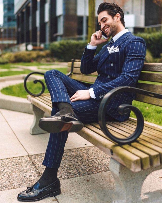 Blue Double Breasted Stripe Men Tuxedos New Fashion Groom Wedding Suits Slim Fit Peaked Lapel Mens Suit 2 Pieces Coat Pants, As picture
Blue Double Breasted Stripe Men Tuxedos New Fashion Groom Wedding Suits Slim Fit Peaked Lapel Mens Suit 2 Pieces Coat Pants, As picture