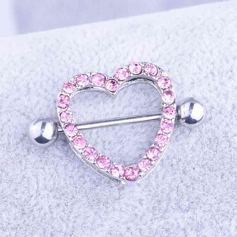 Rhinestone silver stainless steel hypoallergenic double-layer diamond love milk Beautiful Cute Jewels Amazing Flower Surgical Steel Heart Ni
