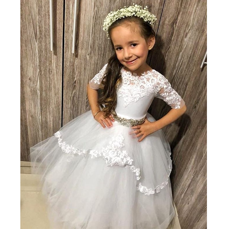Half Sleeve Appliques White Flower Girls Dresses Beaded Waist Sequins Charming Little Girls First Communion Dresses vestido flores, Pink
Half Sleeve Appliques White Flower Girls Dresses Beaded Waist Sequins Charming Little Girls First Communion Dresses vestido flores, Pink