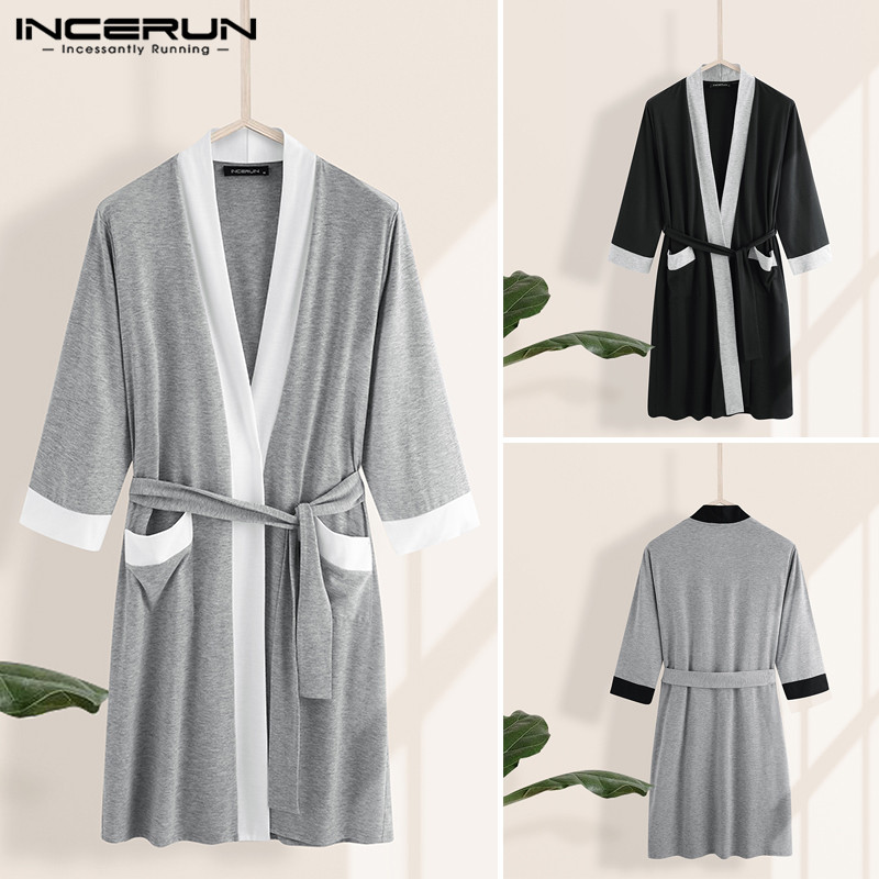 Summer Men Robes Half Sleeve Leisure Nightgown Patchwork Pockets Bathrobe Sleepwear Pajamas Soft Men Homewear INCERUN -5XL 2020, Black
Summer Men Robes Half Sleeve Leisure Nightgown Patchwork Pockets Bathrobe Sleepwear Pajamas Soft Men Homewear INCERUN -5XL 2020, Black