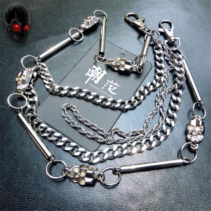 Biker Jean Wallet Keychains Silver Ghost Rock Punk Hip- Metal KeyChain Trousers Motorcyle Leather Pant Chain DR62