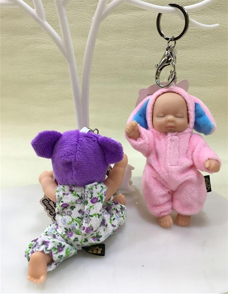 New Cute Sleeping Baby Doll Keychains for Women Bag Toy Key Ring Fluffy Fur Plush Key Chains Can Be Twisted 360 Degree Joints Undressed