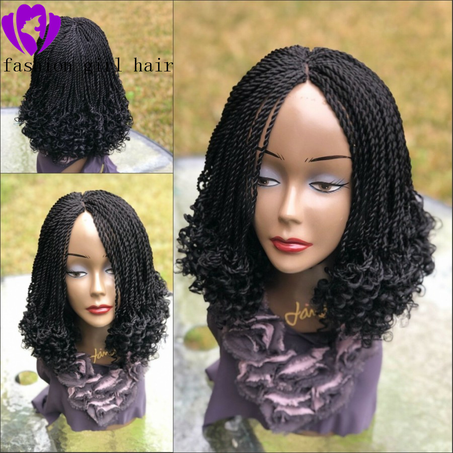 14inch black Braided Kinky twist wig handmade short braided wig for black women. Micro twist full lace front wig natural hairline