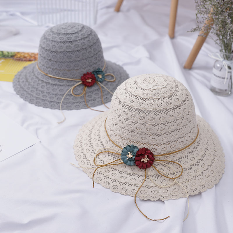 Summer Elegant Foldable Breathable Straw Hat For Women Ladies Cap Foldable Lace Fashionable Beach Sun Hats Solid Hollow