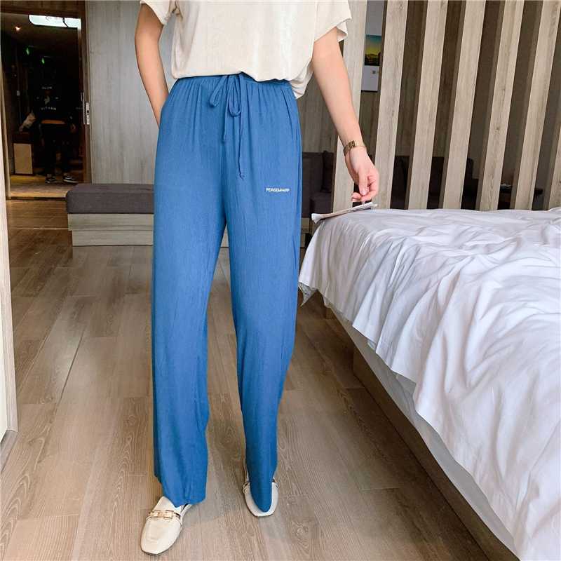 High waist casual pants 2020 net red modal wide leg pants women loose large size spring and summer embroidery letters pijamas, Black
High waist casual pants 2020 net red modal wide leg pants women loose large size spring and summer embroidery letters pijamas, Black