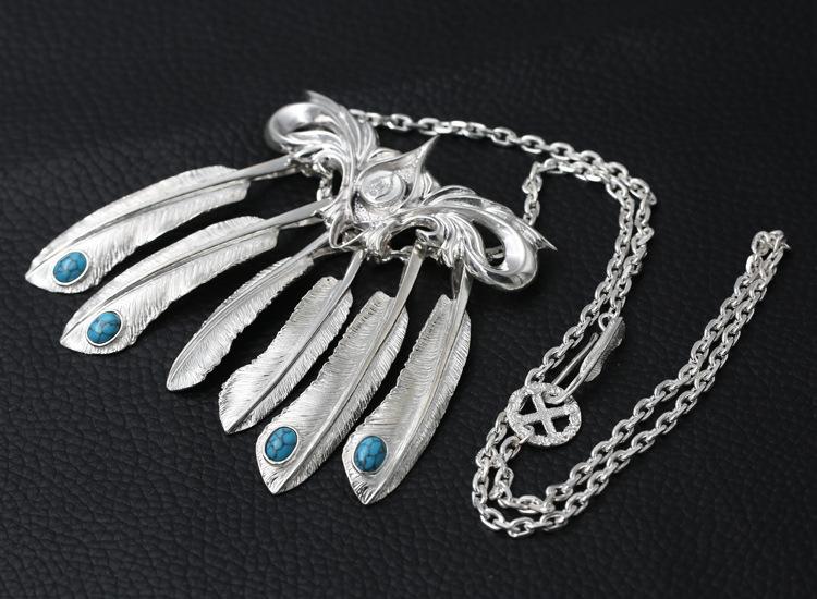Brand new 925 sterling silver jewelry vintage Japanese style antique silver hand-made designer feather pendants necklaces for men