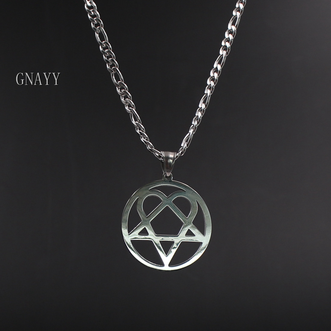 Best price Punk jewelry Him Necklace Stainless Steel Heartagram Pendant Merch Logo Symbol Silver 4mm 24" curb Chain