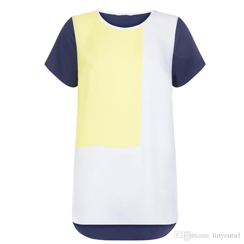 2020 Women Three Colors Stitching T-Shirt Tops Short Sleeve Casual Colorblock Cut Sew Summer Tee For Ladies L-5XL 2019S-6XL Plus Size T