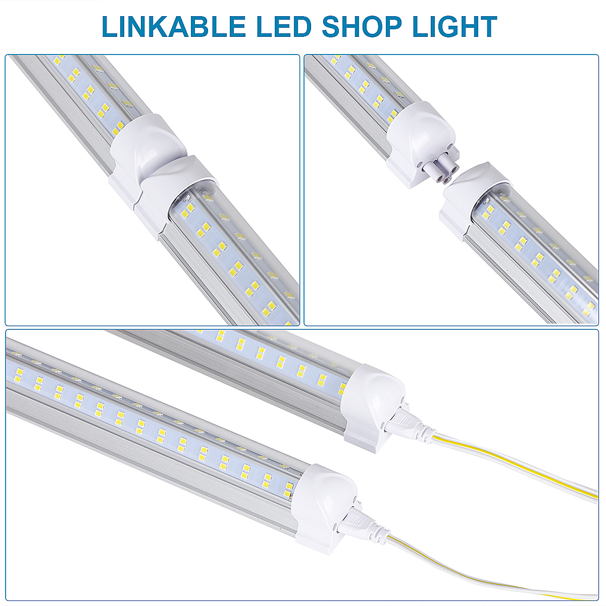 8Ft Led Shop Lights 8 feet Cooler Door Freezer LEDS Tubes Lighting Fixture 4 Row 144W 14400 lm V Shape Fluorescent Clear Cover Linkable Surface Mount 