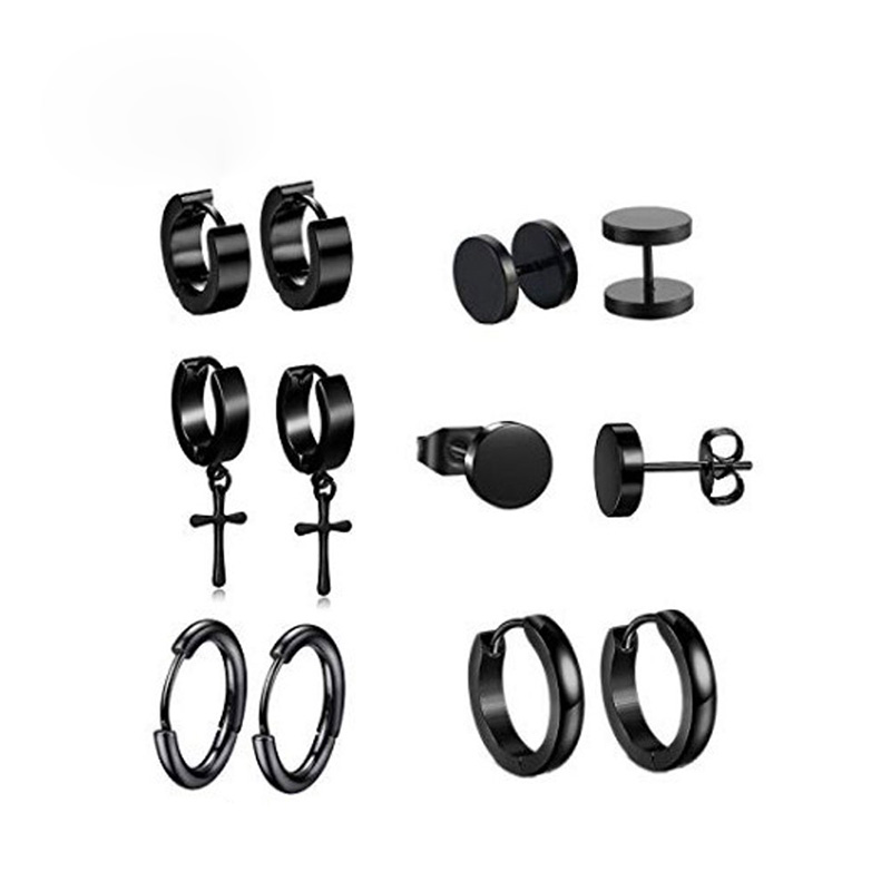 4/6 pairs/set Hip Hop Stud Ear Clip Hoop Earrings Stainless Steel Earrings Jewelry Wholesale