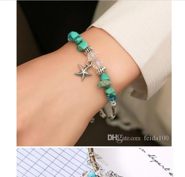 Shell bracelet Cross-border Fashion Seashell Starfish Bracelet Turquoise Conch Beads Hand-decorated Beach Footchain WL880