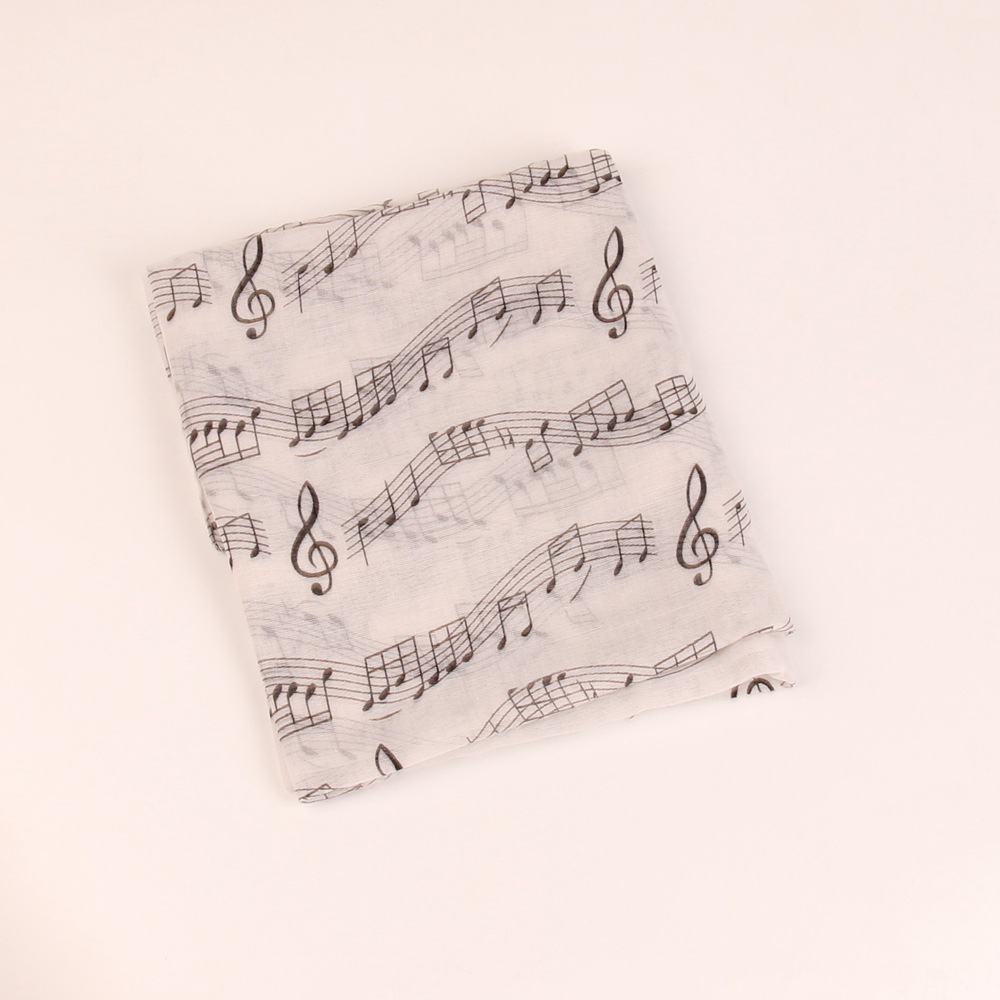 Female Women Lady Fashion Musical Note White Chiffon Printed Neck Scarf Wrap Shawl Accessories winter scarf