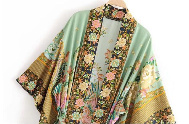 Bohemian V Neck Peacock Flower Print Long Kimono Shirt Ethnic New Lacing Up With Sashes Long Cardigan Loose Blouse Tops Femme Y1906