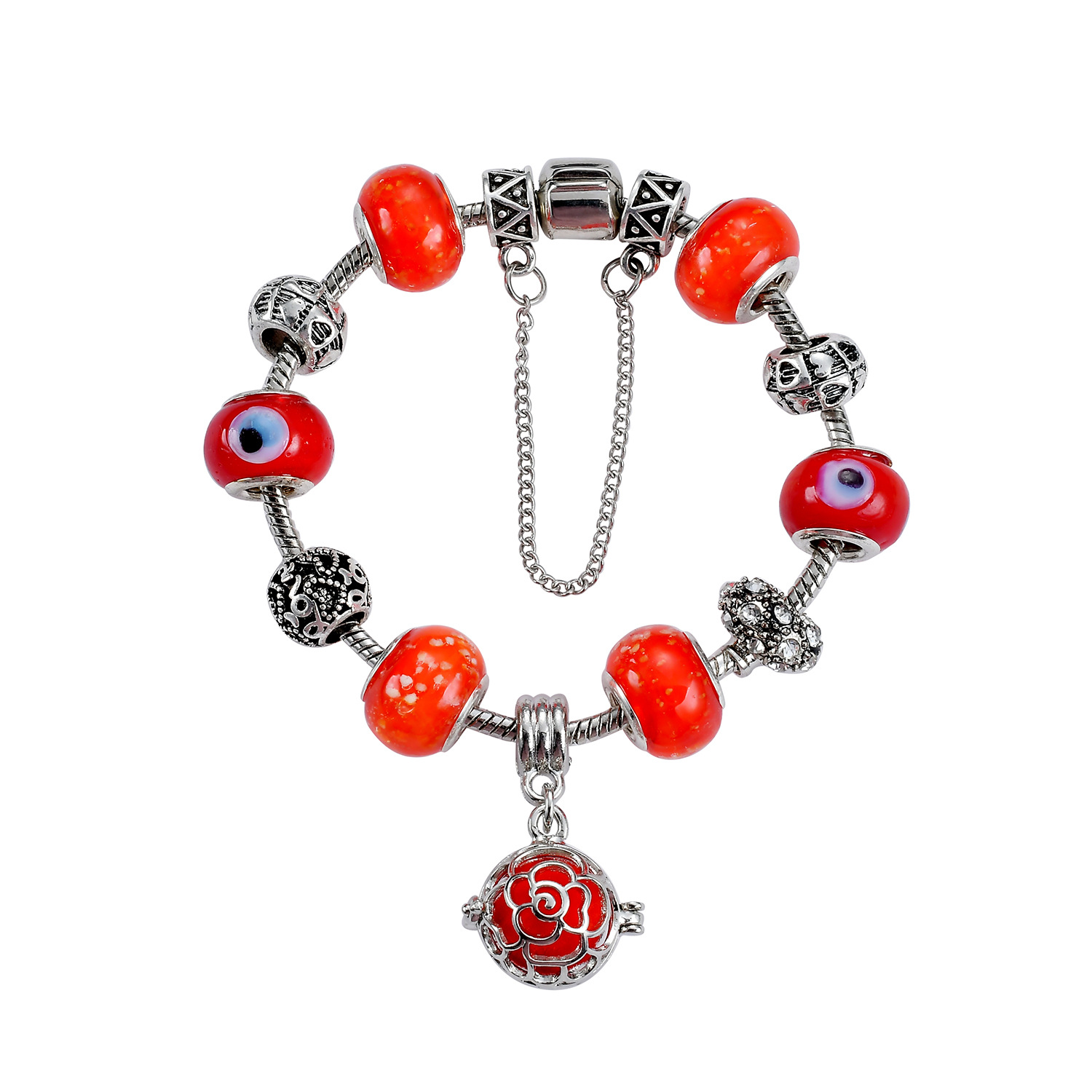 Antique Silver Plated Charm Bracelets European Big Hole Evil Eye Charms Glass Beads Perfume Locket Dangle Charms for Women Girls