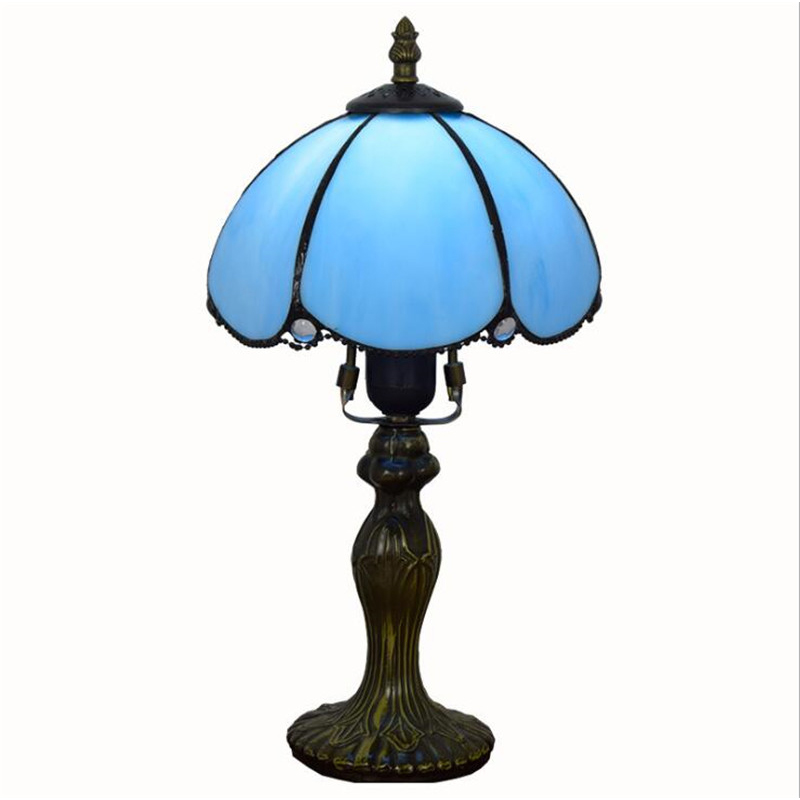 European simple blue table lamp hotel bar bedroom bedside small desk lamps Tiffany retro stained glass lights TF071