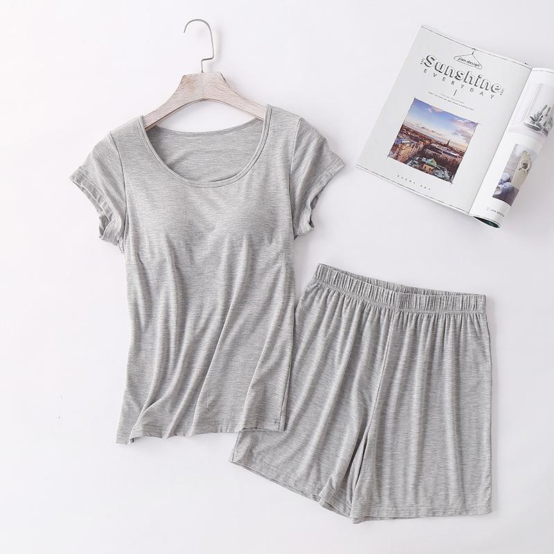 Night Pajamas with Chest Pad Plus Size Pijama Mujer Night Suits Ladies Sleepwear Women Pyjama Set Casual Lounge Home Clothes