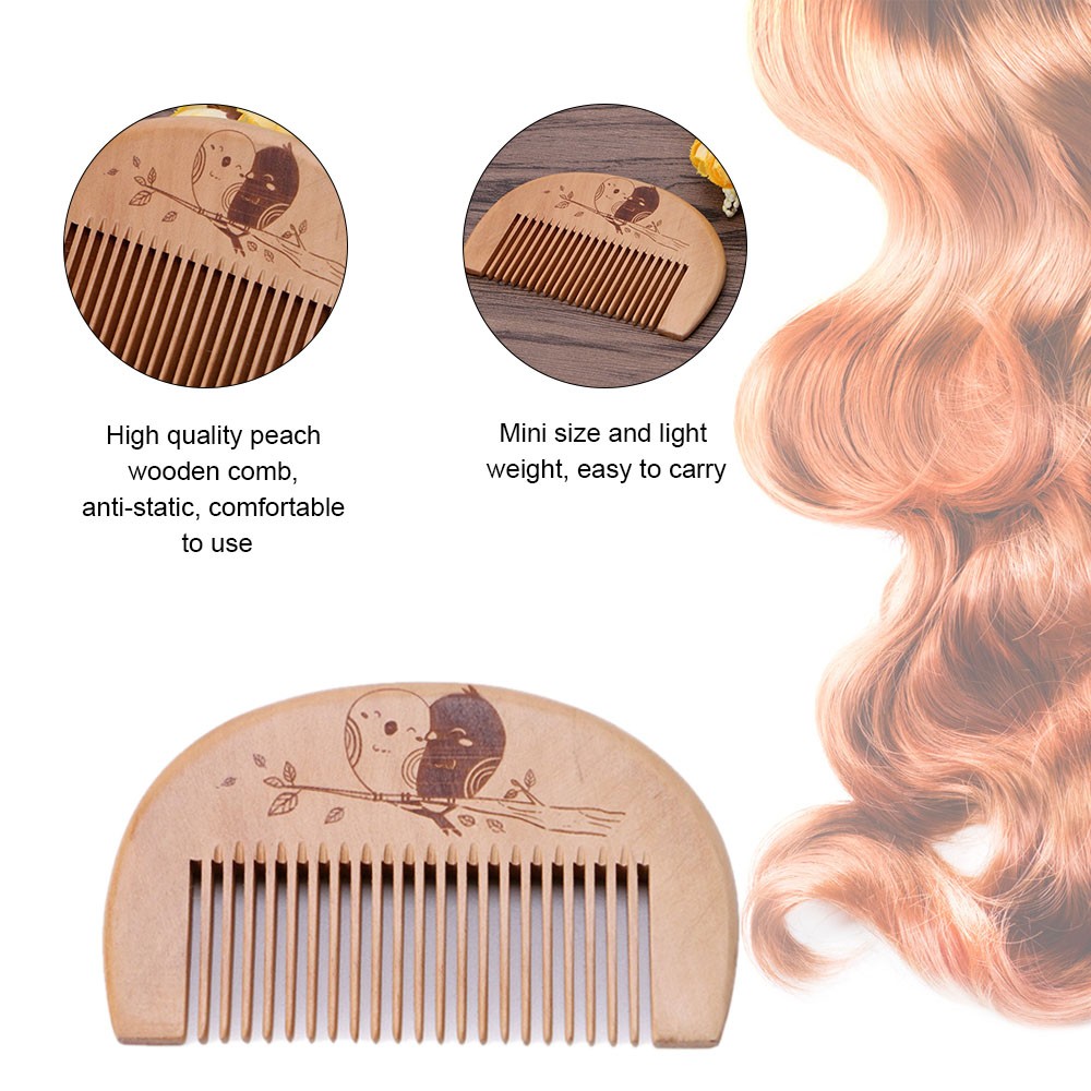 Wooden Hair Comb Natural Hairbrush Peach Wood Hair Brush Beard Pocket Combs Brushes Styling Tool