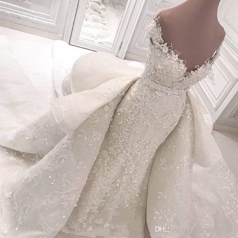 Ruffles Dresses Lace Off The Shoulder Chapel Bridal Gowns With Detachable Train Custom Made Wedding Vestidos