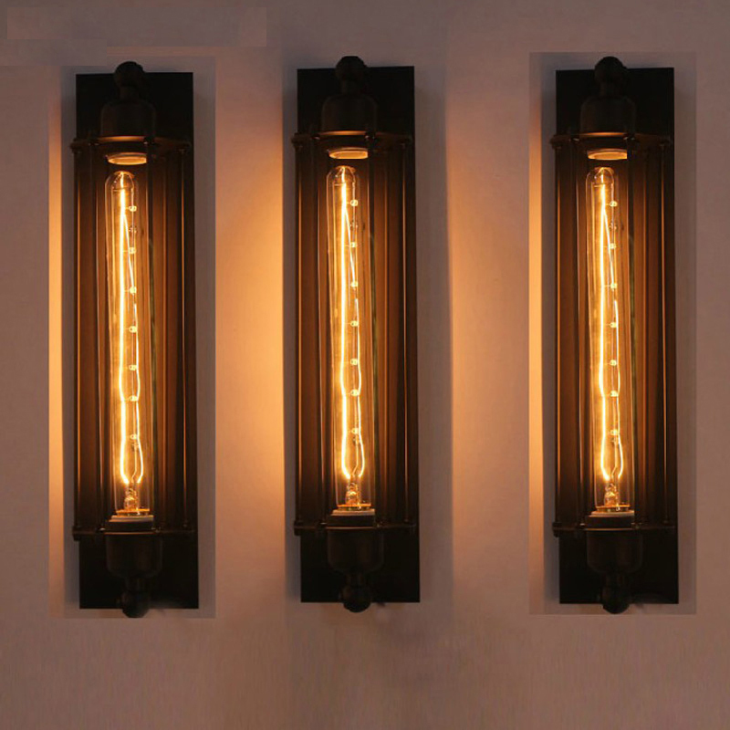 Modern industrial style design black iron wall lamp American Loft paint restaurant decoration LED E27 light tube warm light 220V