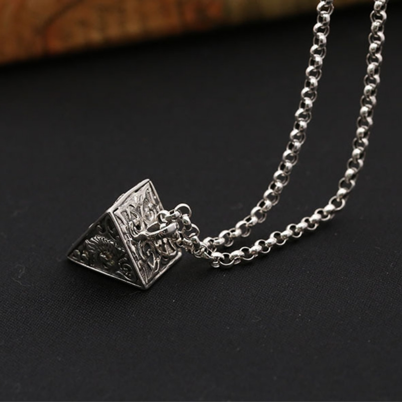 925 sterling silver handmade vintage jewelry American European antique silver Pyramids Quadrihedron designer necklace pendants for men women