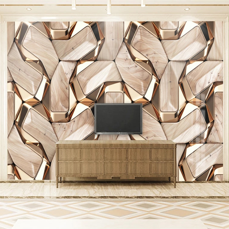 Self-Adhesive Mural Wallpaper Modern 3D Abstract Geometry Gold Metal Pattern Photo Wall Paper Living Room KTV Waterproof Canvas