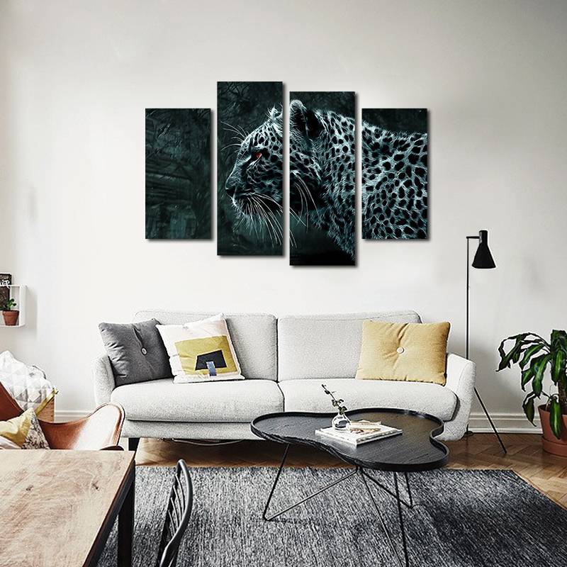 4pcs/set Unframed The Red Eyes Leopard Forest Print On Canvas Wall Art Picture For Home and Living Room Decor