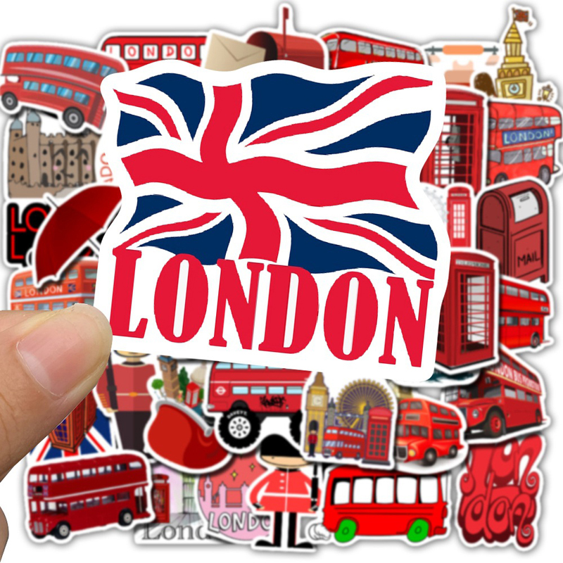 50pcs/Set Waterproof London Red Bus Telephone Booth PVC Stickers For Laptop Motorcycle Skateboard Luggage Decal Toy Sticker