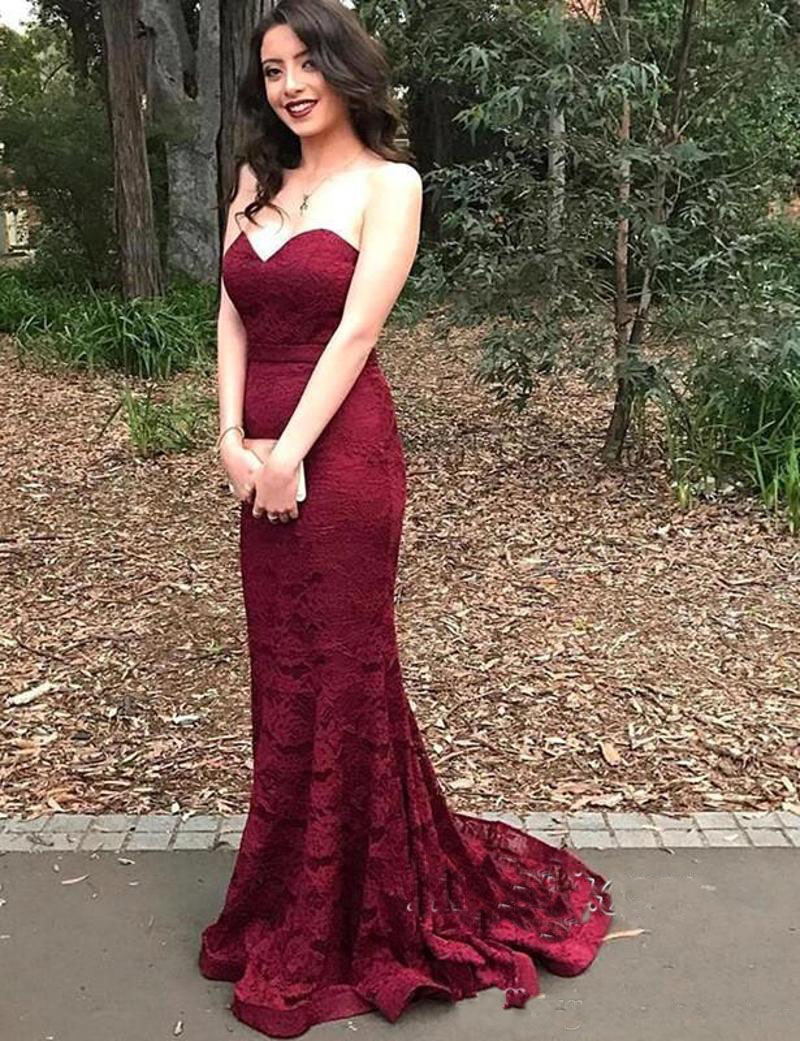 Burgundy Sweetheart Lace Mermaid Bridesmaid Dresses Maid of Honor Wedding Guest Dresess Plus Size Prom Dresses Vestidos