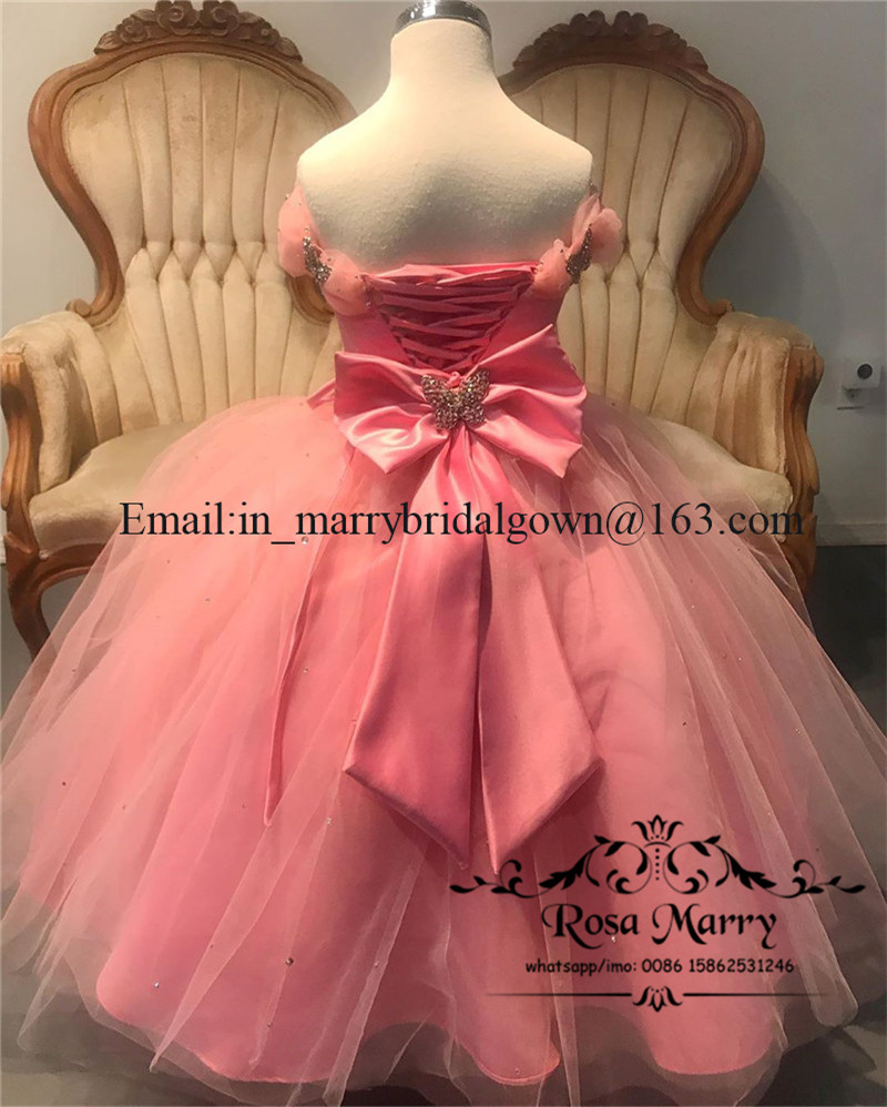Princess Cinderella Pink Girls Pageant Dresses 2020 Ball Gown Crystals Off Shoulder Girls Birthday Prom Party Gowns For Toddlers Kids
