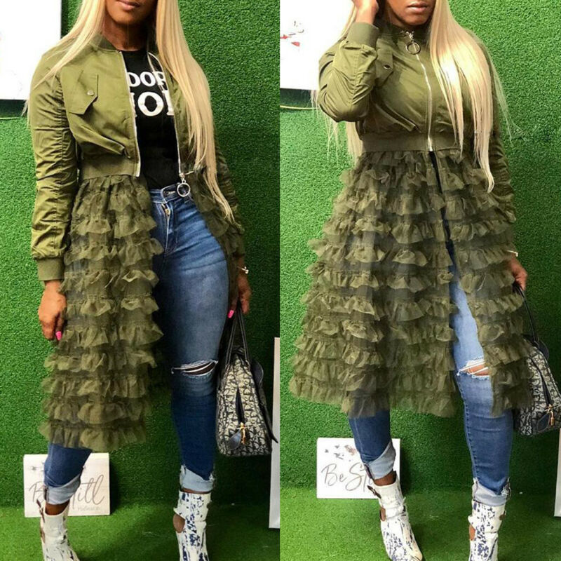 Women Ruffled Mesh Sheer Patchwork Long Sleeve Zipper Pocket Long Jacket Coat, Black
Women Ruffled Mesh Sheer Patchwork Long Sleeve Zipper Pocket Long Jacket Coat, Black