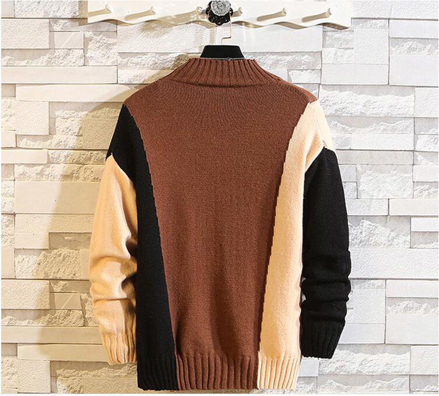 ZUSIGEL New ONeck Contrast Color Pullover Mens Sweaters for 2019 Hip Hop Knitted Half Turtleneck Sweater Men Plus Size M7XL CJ191210