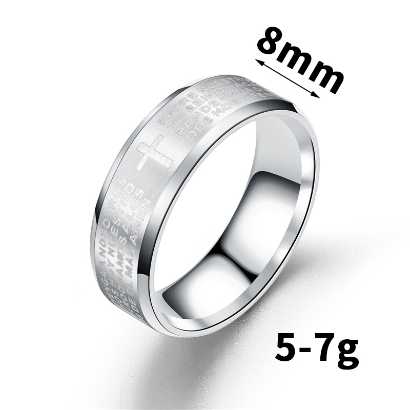 New Titanium Stainless Steel Spain the Lord's Prayer Bible Mens Gold Silver Black Finger Ring Band Scripture Rings for Men Jewelry Wholesale