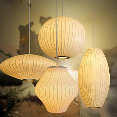 George Nelson Bubble Saucer Lamp E27 LED White Silk Pendant Light White Silk Flat Ball White Silk hanging Lighting