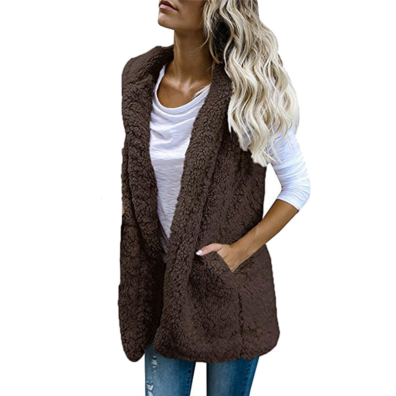 Women's Vests Sexy Womens Vest Winter Warm Hoodie Open Outwear Casual Cardigan Coat Faux Fur Zip Up Sherpa Jacket Fashion Female Girl