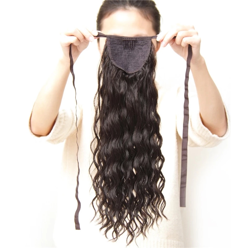 Wet wavy summer Human Hair Ponytail Extension Bonding Hairpiece With Ribbon Comb One Piece Pony Tail Wrap 120g