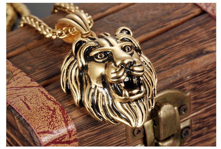 Cool Men Hip Hop Retro Domineering Lion Shape Pendant Necklace 316L Stainless Steel Animal Pendants Jewelry