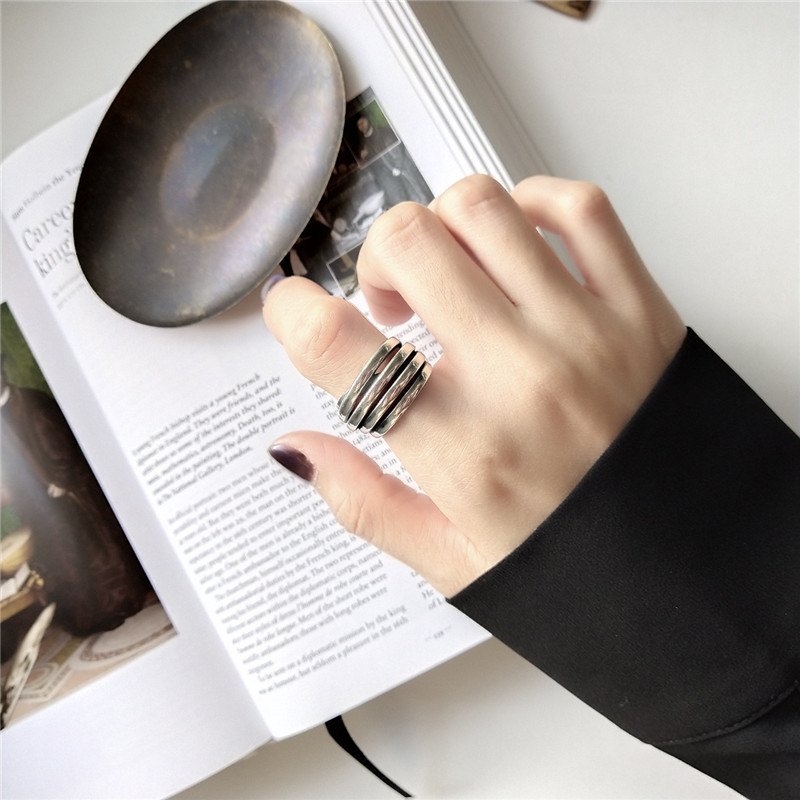 New Vintage Style 100% 925 Sterling Silver Jewelry joyas de plata 925 Multi Layer Open Size Statement Rings For Women