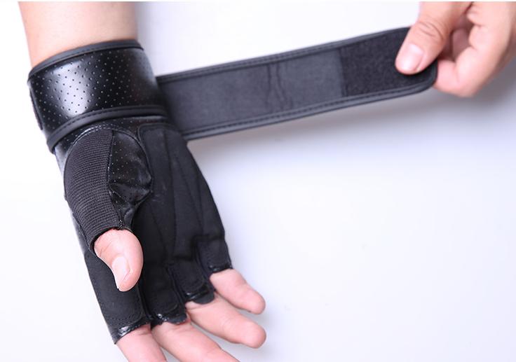PU Leather Stitching Guantes Gym Gloves Body Building Exercise Training Weight Lifting Fingerless Fitness Gloves For Men Women