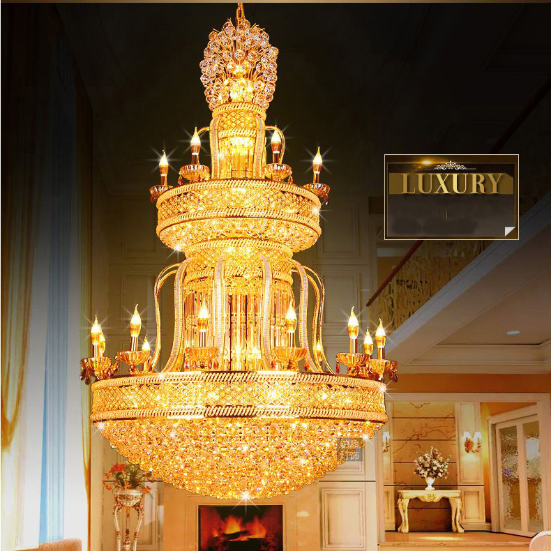 European Golden Crystal Chandelier LED Light Luxurious Modern Chandeliers Lights Fixture Home Villa Hotel Lobby Hall Parolor Big Long Hanging Lamps Dr