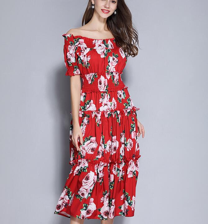 one-shoulder dress red printed bubble Catwalk dress European short-sleeved elastic waist long dress strees style dresses Printed skirt, As the picture
one-shoulder dress red printed bubble Catwalk dress European short-sleeved elastic waist long dress strees style dresses Printed skirt, As the picture