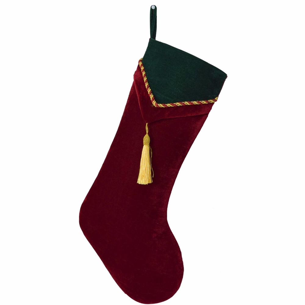 Red Green Velvet Stocking with tassel decoration Socks Christmas stocking New arrvial Set of 2 pcs