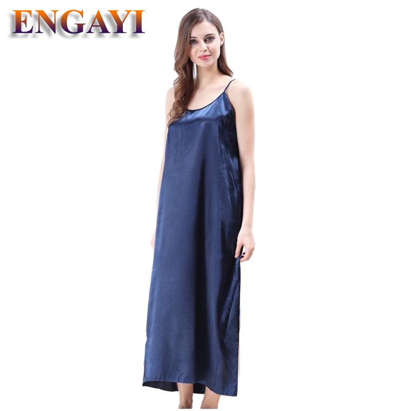 Engayi Plus Size 5 Colors Women Long Nightwear Faux Silk Satin Night Dress Girls Sleepwear Nightgown Nightdress Night Down B276MX190822