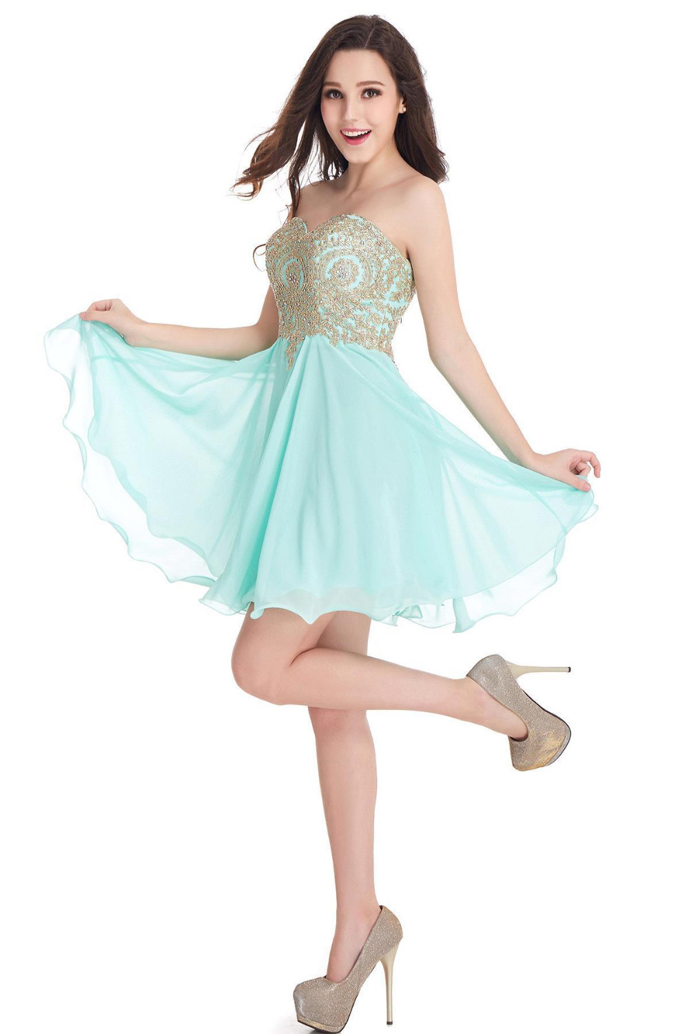 Babyonlinedress Sexy Backless Golden Lace Homecoming Dresses 2020 Charming Sweetheart Neck Chiffon Short Cocktail Party Prom Gowns CPS406