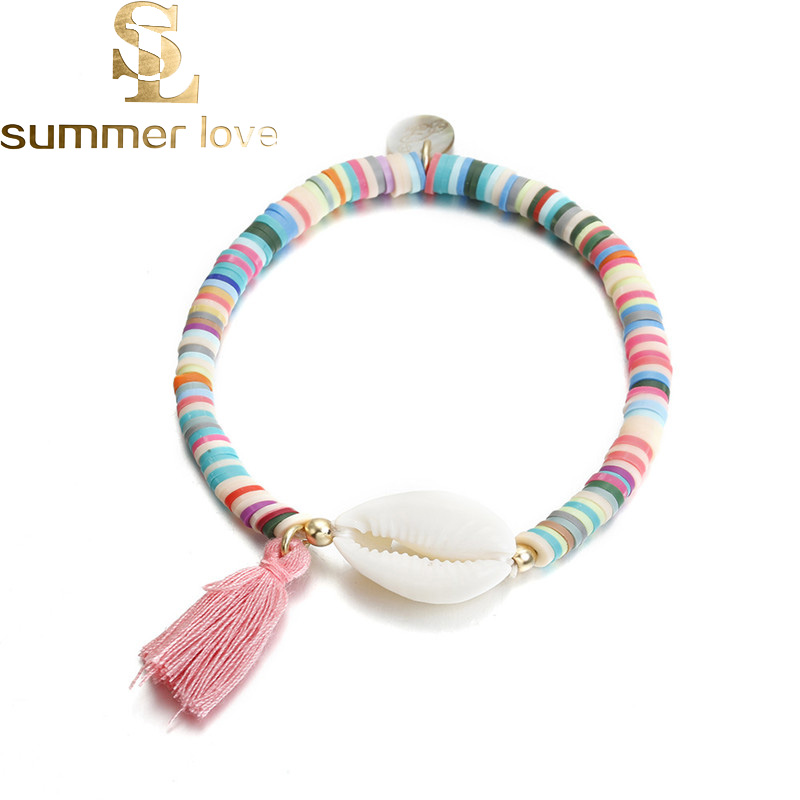 Fashion White Shell Elastic Tassel Charm Bracelet Bohemian Colorful Polymer Clay Beaded Bracelets for Women DIY Jewelry Making Gift
Fashion White Shell Elastic Tassel Charm Bracelet Bohemian Colorful Polymer Clay Beaded Bracelets for Women DIY Jewelry Making Gift