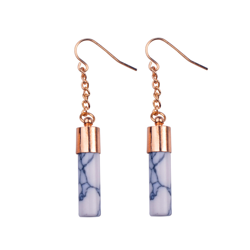 Europe and the United States big brand high-grade Phnom Penh turquoise cylindrical drop earrings Korean temperament simple female earrings e