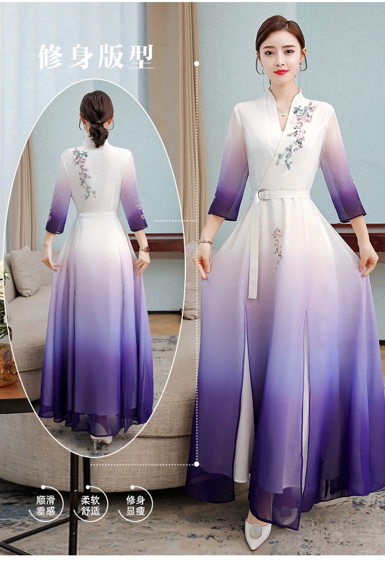 Summer Modern Cheongsam dress Women Ao Dai robe Chinese Long Qipao ethnic clothing Vintage Elegant oriental gown
