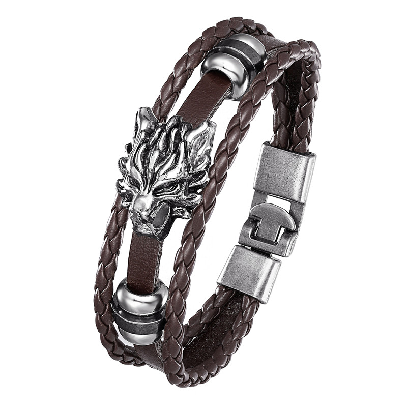 Genuine leather men's retro classic bracelet jewelry with handmade charm multilayer woven alloy wolf head handmade gift for cool
Genuine leather men's retro classic bracelet jewelry with handmade charm multilayer woven alloy wolf head handmade gift for cool