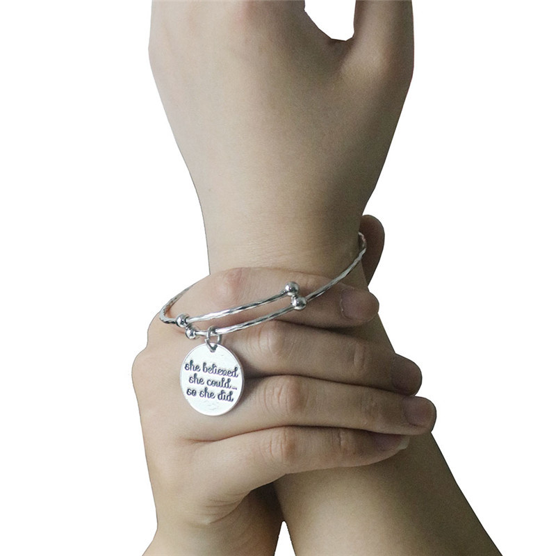 Fashion women's lettering bangle motivational letter bracelet six-sided rhombus shape adjustable size bracelet