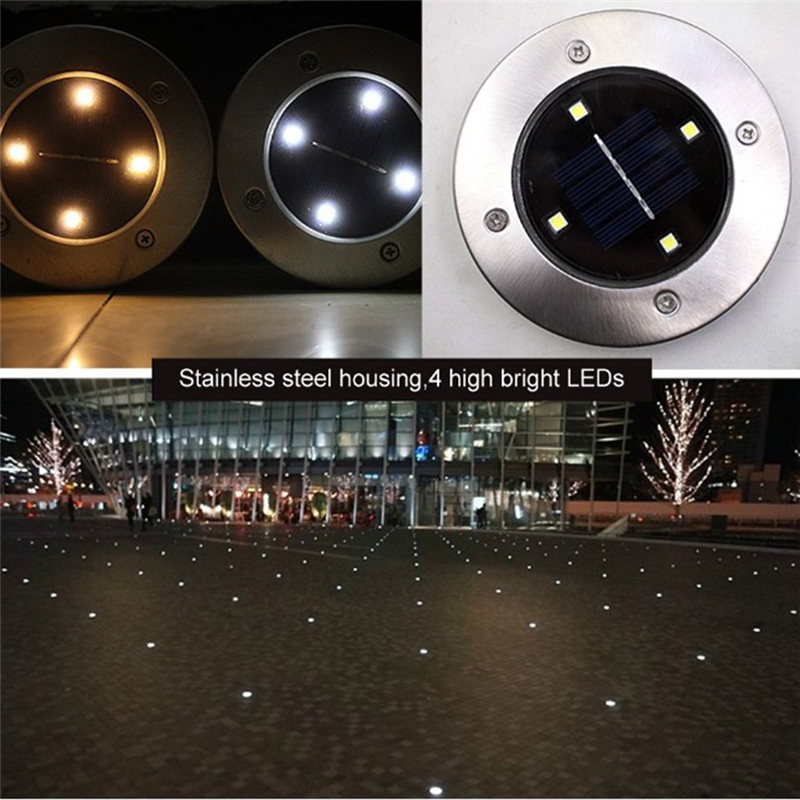 Solar Powered Ground Lights 4LED Solar Path Lamp Garden Pathway Outdoor In-Ground Lights for Yard Driveway Lawn Road